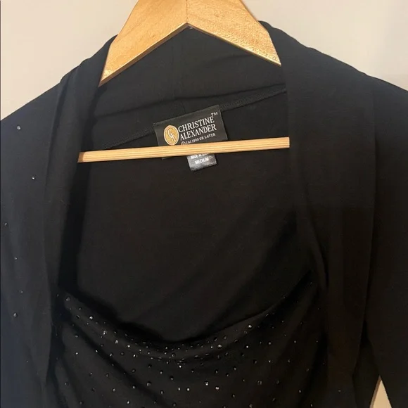 Christine Alexander Black Top with Sparkle Accents Drapey Party M - Picture 3 of 6